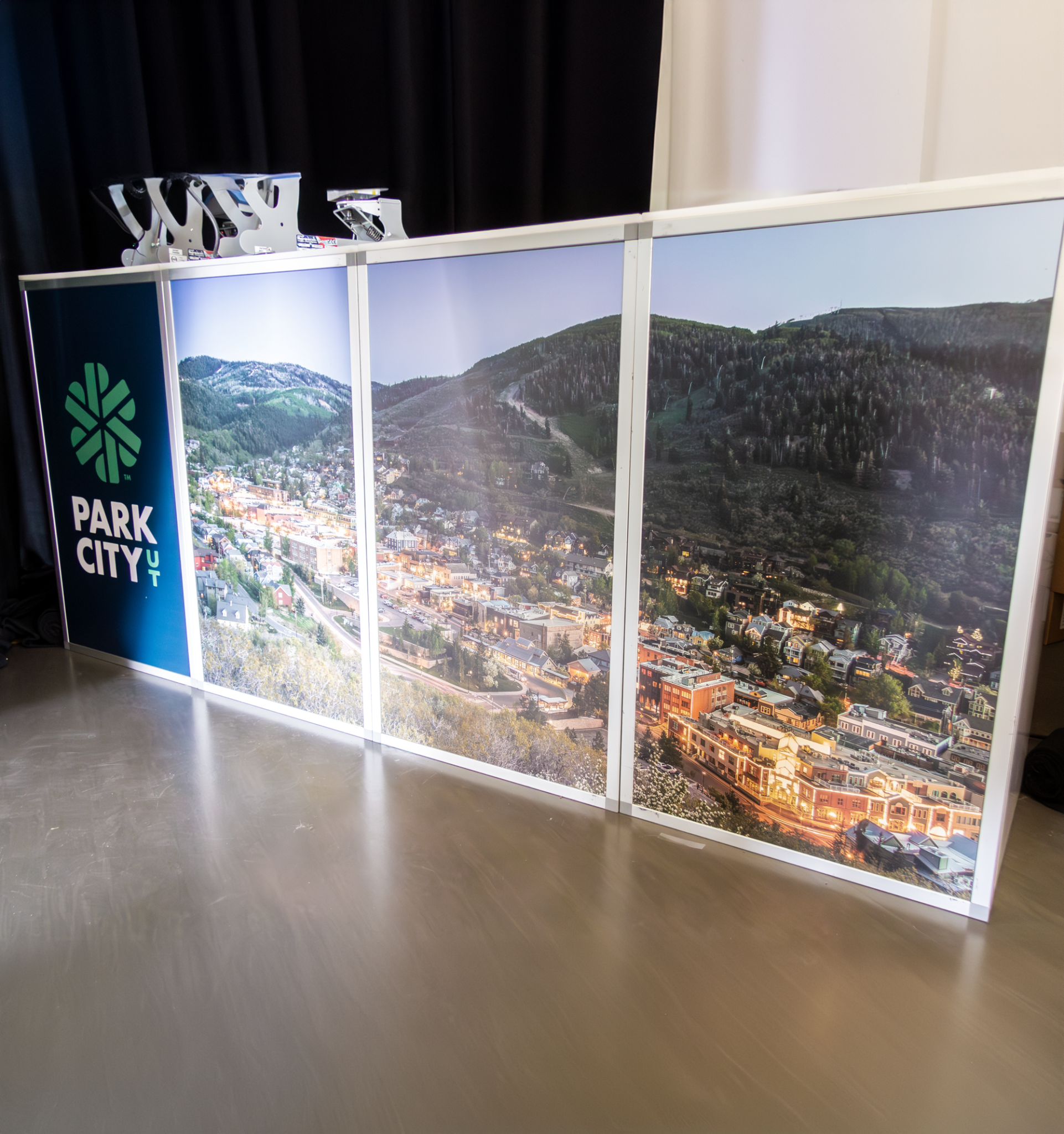 Park City Chamber of Commerce — branded display panel with Park City aerial photography