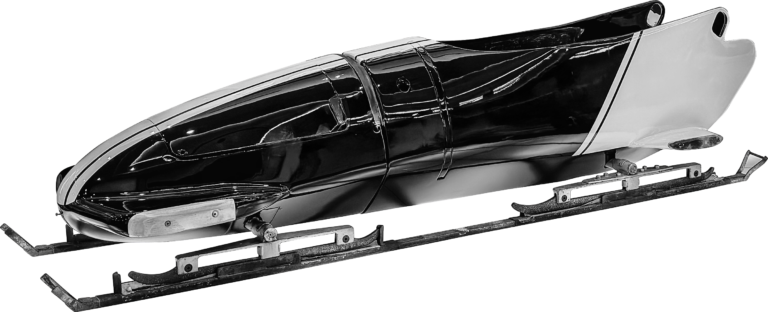 Bobsled rental setup for display or photo op at an event.