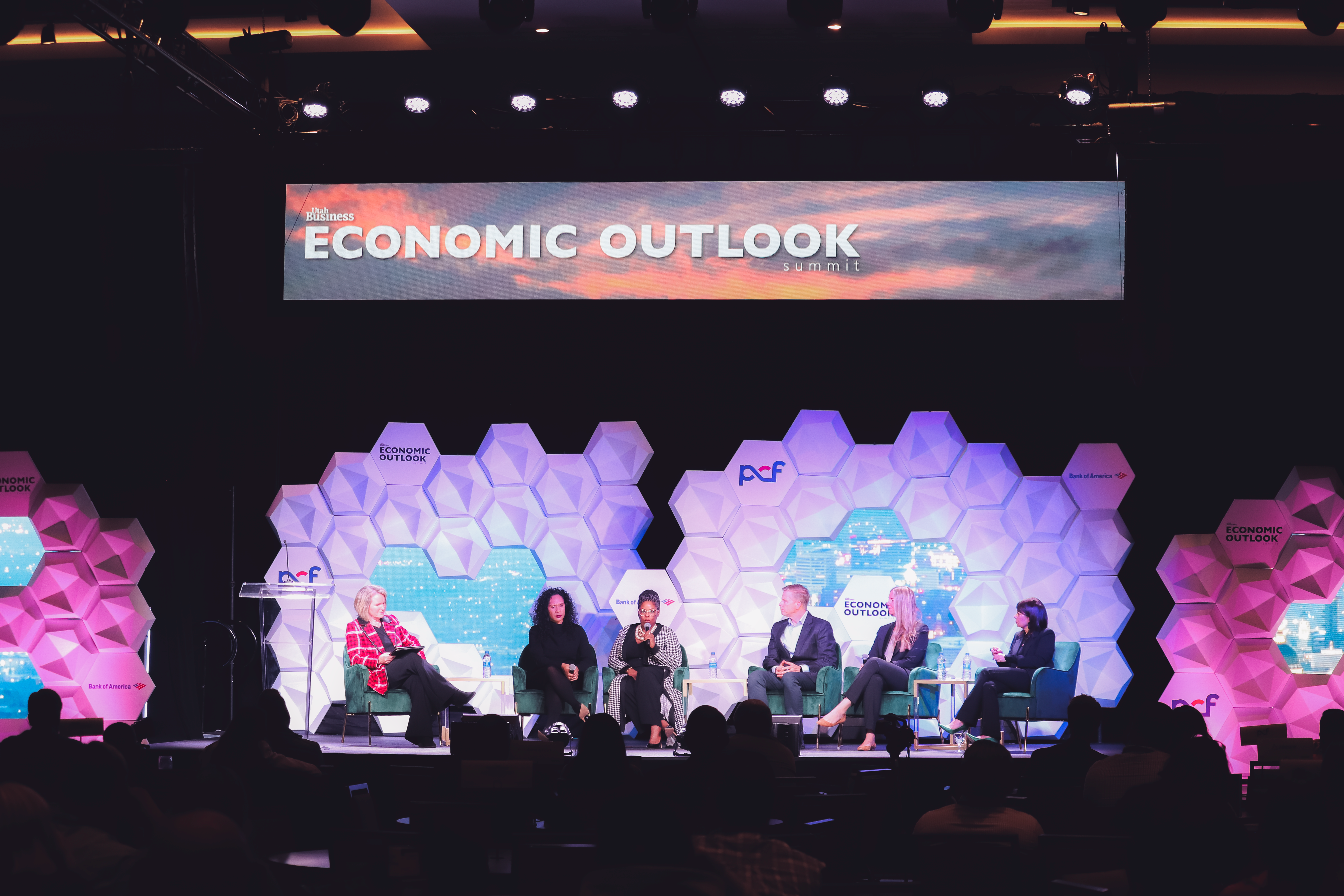 Panel discussion on a custom designed event stage with full service event production.