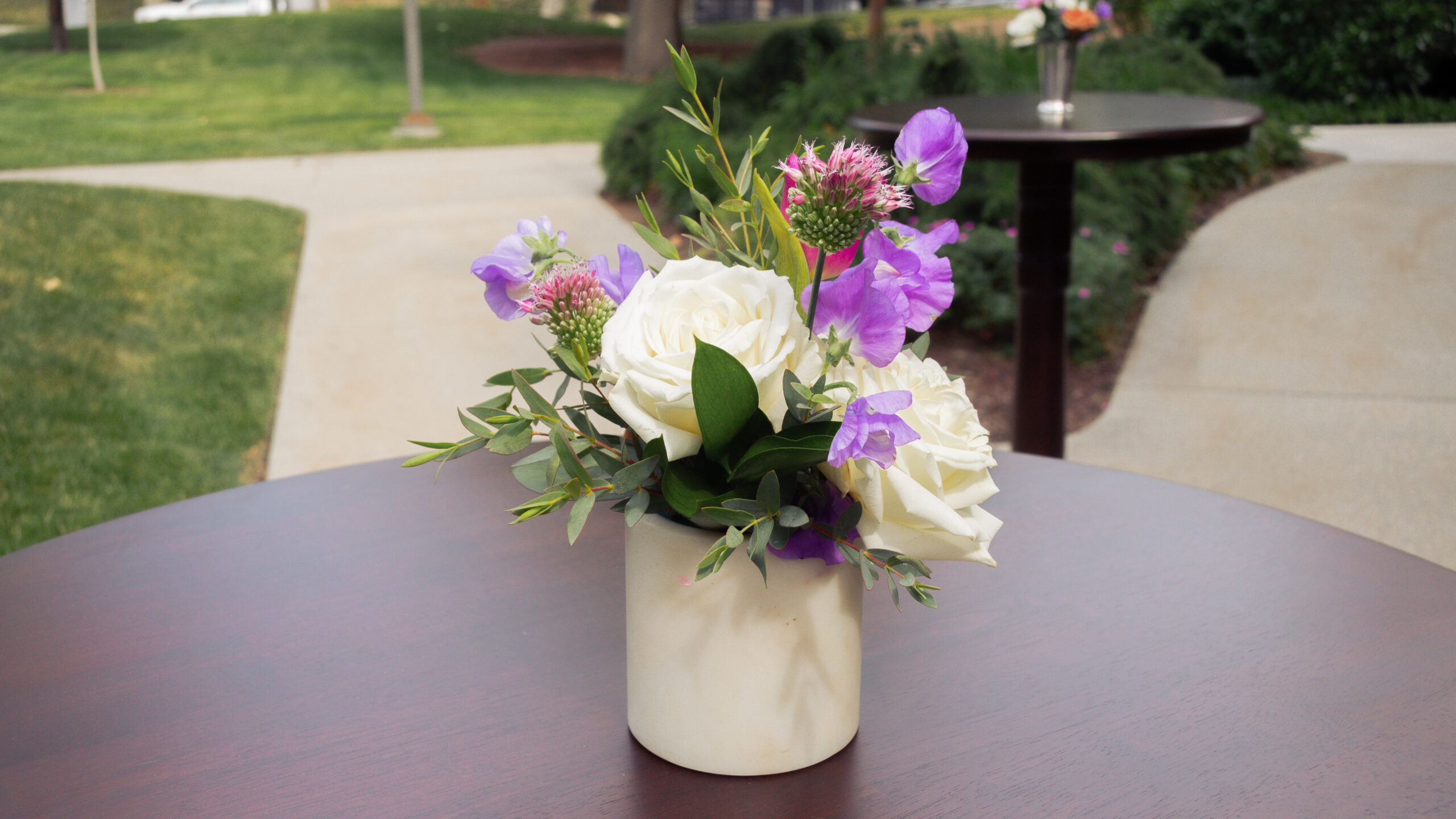 Westminster University Sesquicentennial Gala — floral arrangement on cocktail table
