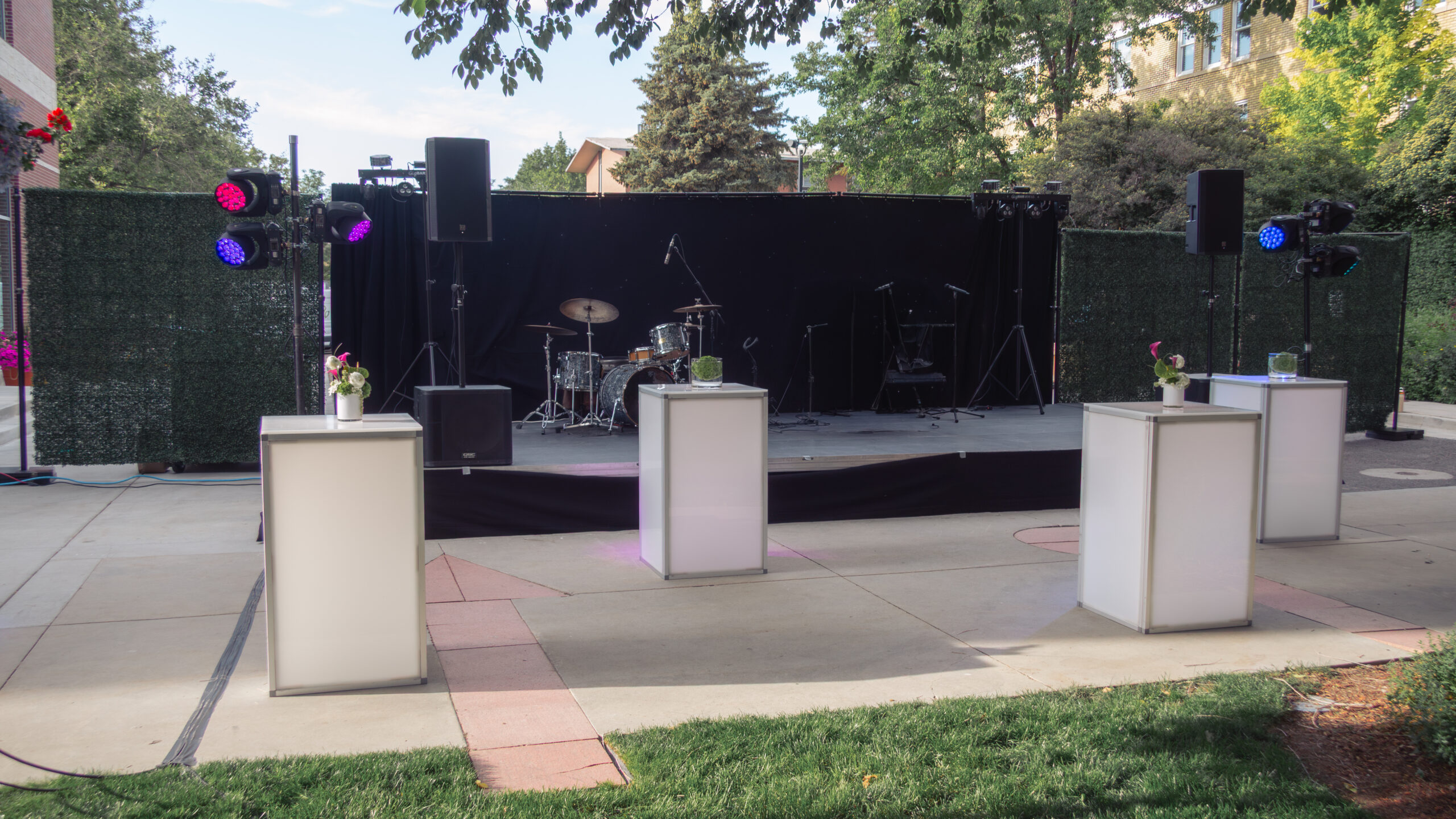 Westminster University Sesquicentennial Gala — outdoor entertainment stage with lighting rig