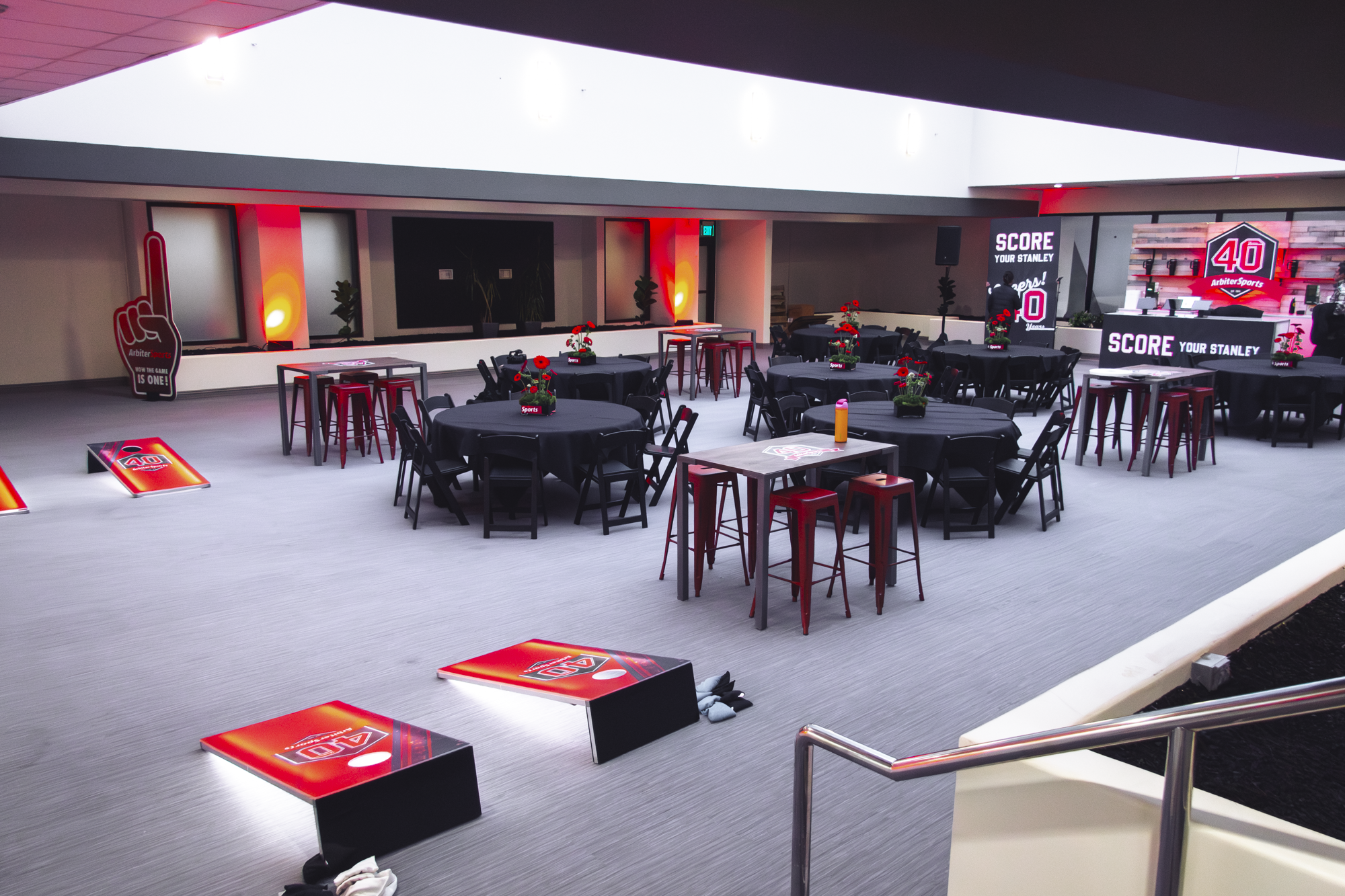 Event Lighting Rentals and branded lighting setup for Arbiter Sports conference at Marriott Downtown in Salt Lake City, Utah by In The Event