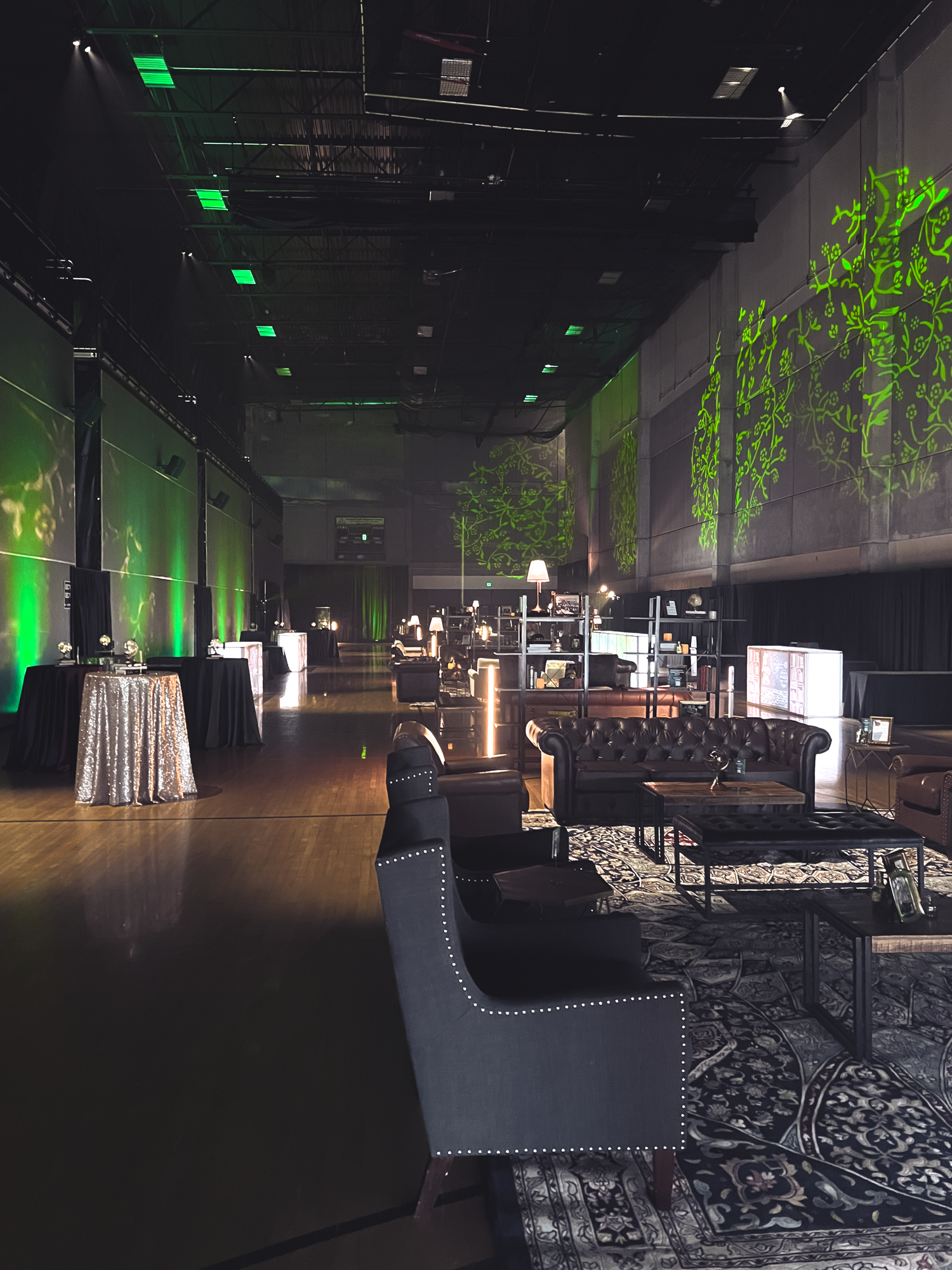 Event Lighting Rentals gobo projection lighting and lounge furniture for UVU Scholarship Ball reception in Utah by In The Event