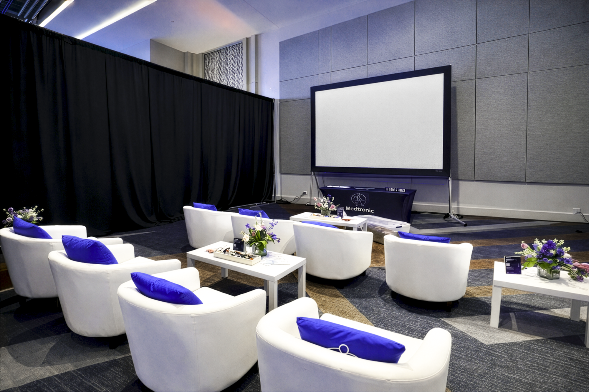 Presentation Equipment Rentals and Audio Visual Rentals lounge setup for Medtronic event at Hyatt Regency Salt Lake City, Utah by In The Event