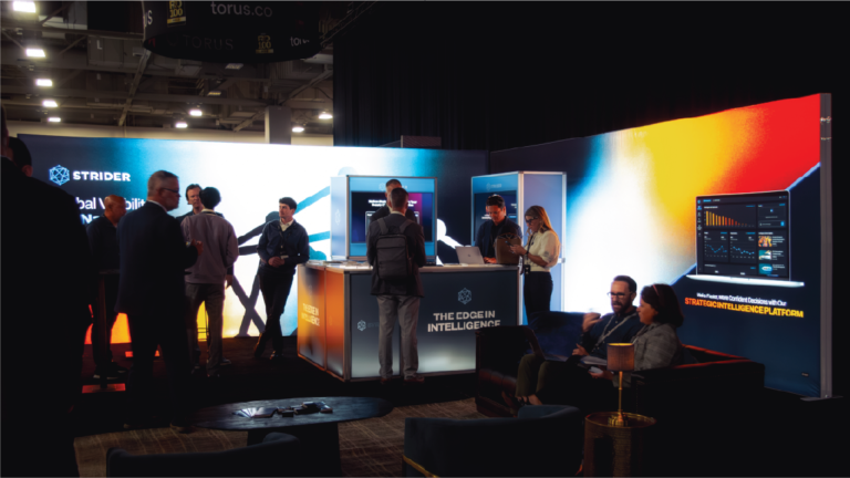 Trade show booth with LED mod counters TV display and custom graphics for Strider at 47G Zero Gravity Summit Salt Lake City Utah by In The Event