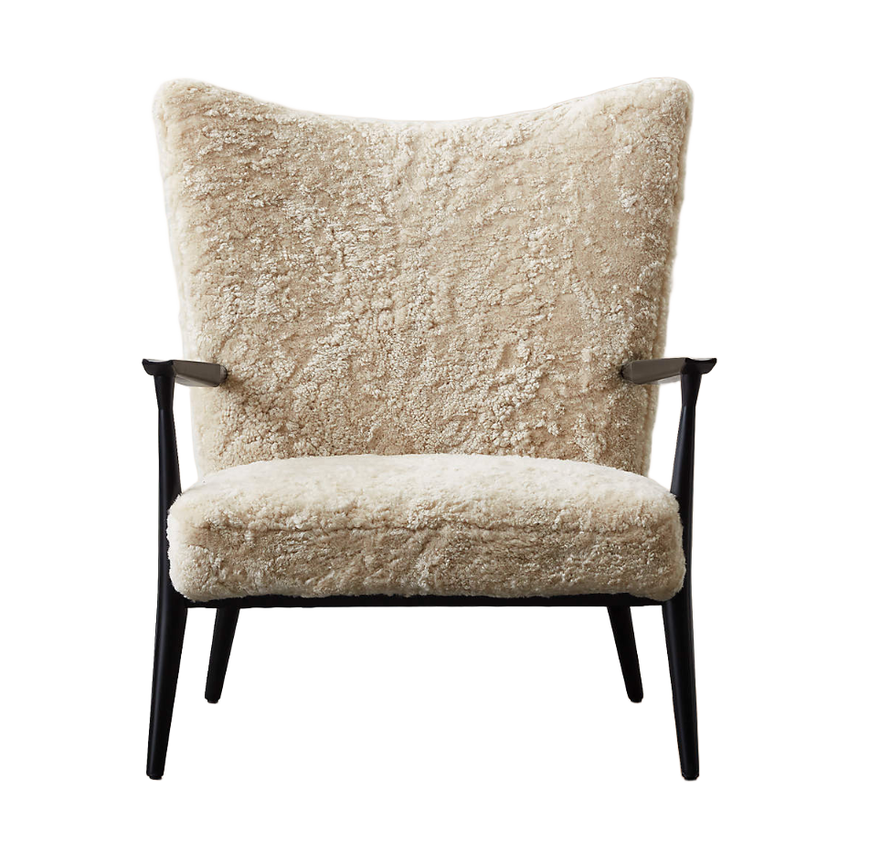 Marion Arm Chair with cream textured upholstery and black metal frame photographed from the front for event lounge and seating rentals