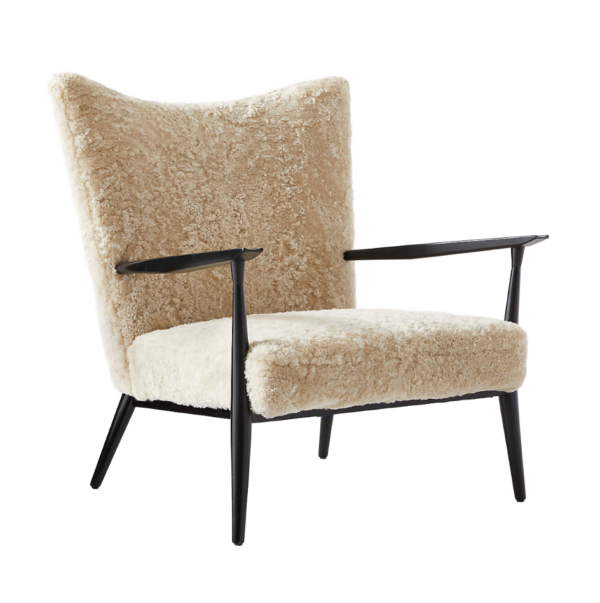 Marion Arm Chair with cream textured upholstery and black metal frame shown in a clean angled studio view for event lounge seating