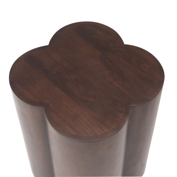 Top view of Clover side table showing clover shaped wood tabletop for Event Furniture Rentals