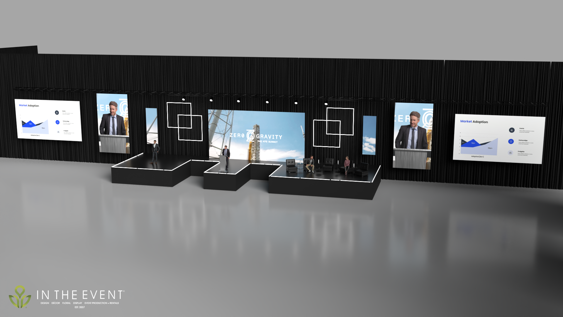 47G Zero Gravity Summit stage design and pipe and drape production by In The Event Salt Lake City