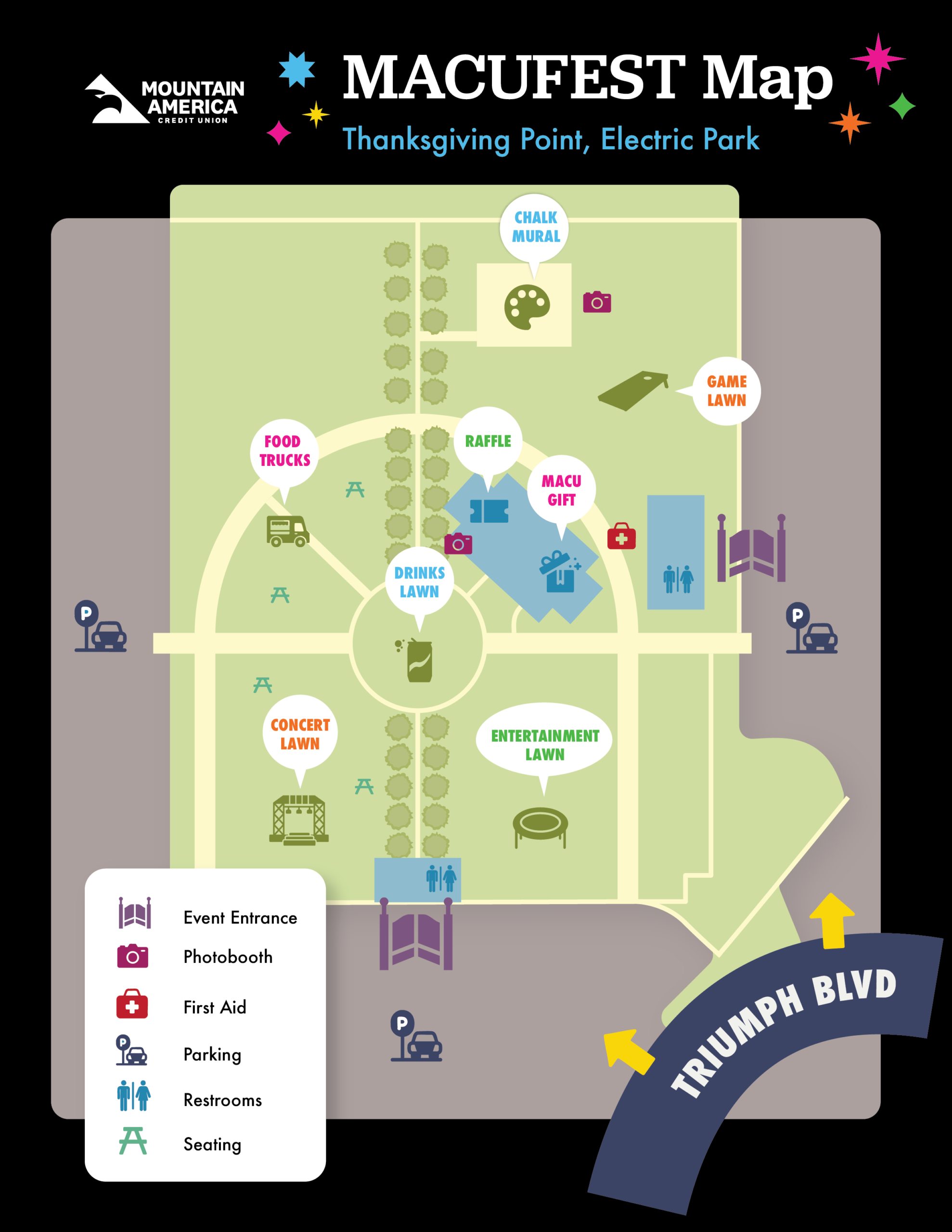 MACUFest SLC 2025 festival site map, Thanksgiving Point Lehi Utah