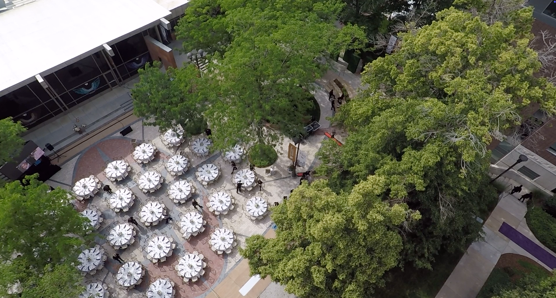 Westminster University Sesquicentennial Gala, dining courtyard during evening program